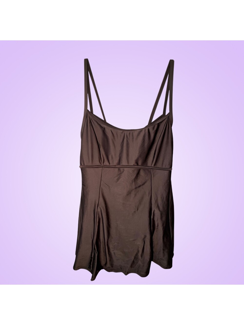 Liana Swim Brown Double Strap Tankini Swim Top Swimsuit Built-In Bra Size 10
